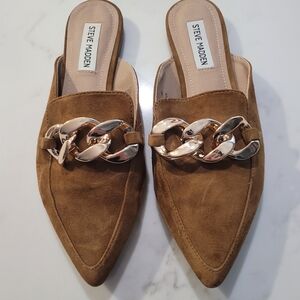 Steve Madden Finn Suede Chain Embellished Pointed Toe Mule Cognac Women's 8M